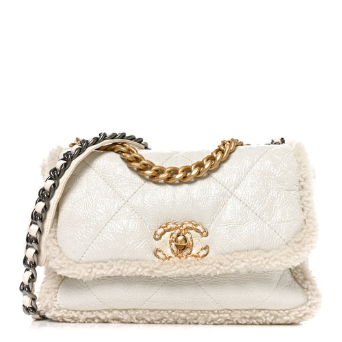 Medium Calfskin Shearling Flap Shoulder Bag - White