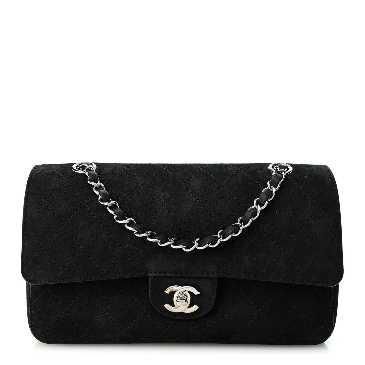 Medium Quilted Suede Flap Shoulder Bag - Black