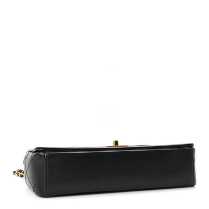 Small Quilted Sheepskin Flap Shoulder Bag - Black