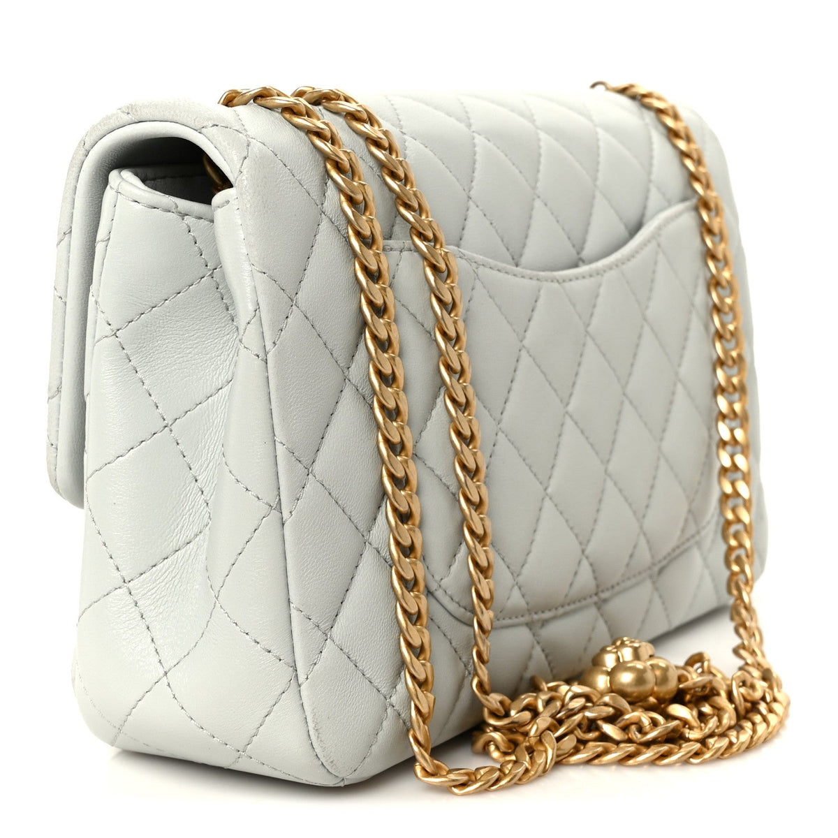 Small Quilted Lambskin Flap Shoulder Bag - Light Blue