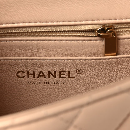 Mini Quilted Lambskin Flap Shoulder Bag - Beige
