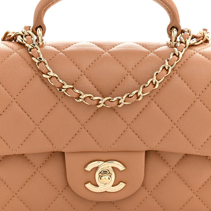 Mini Quilted Lambskin Flap Shoulder Bag - Tan