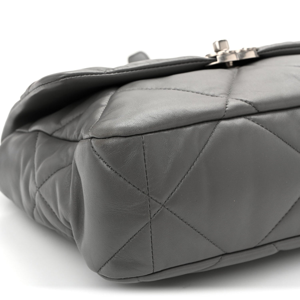 Large Quilted Lambskin Flap Shoulder Bag - Grey