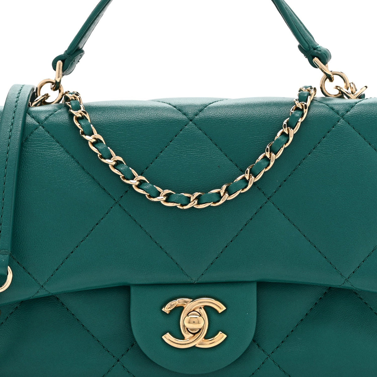 Small Quilted Lambskin Flap Shoulder Bag - Green