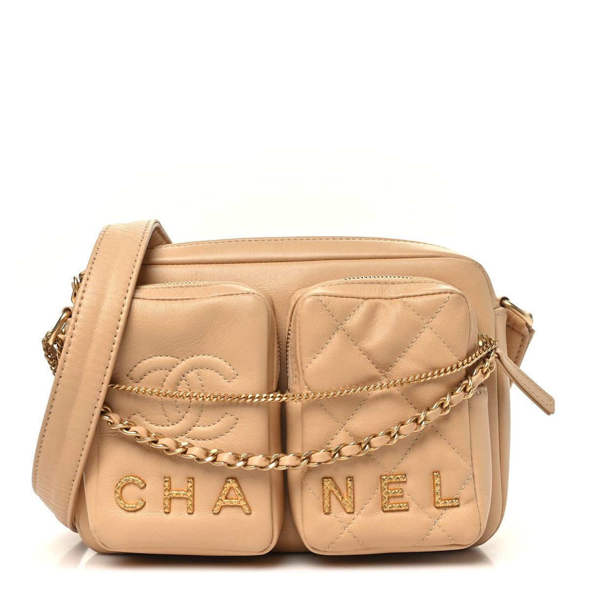 Small Quilted Calfskin Handbag - Beige