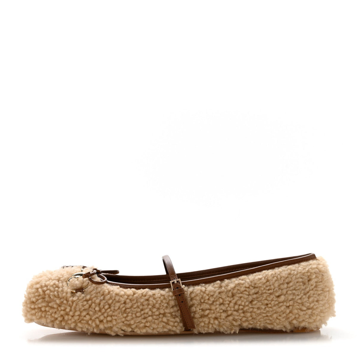Shearling Horsebit Ballet Flats Beige