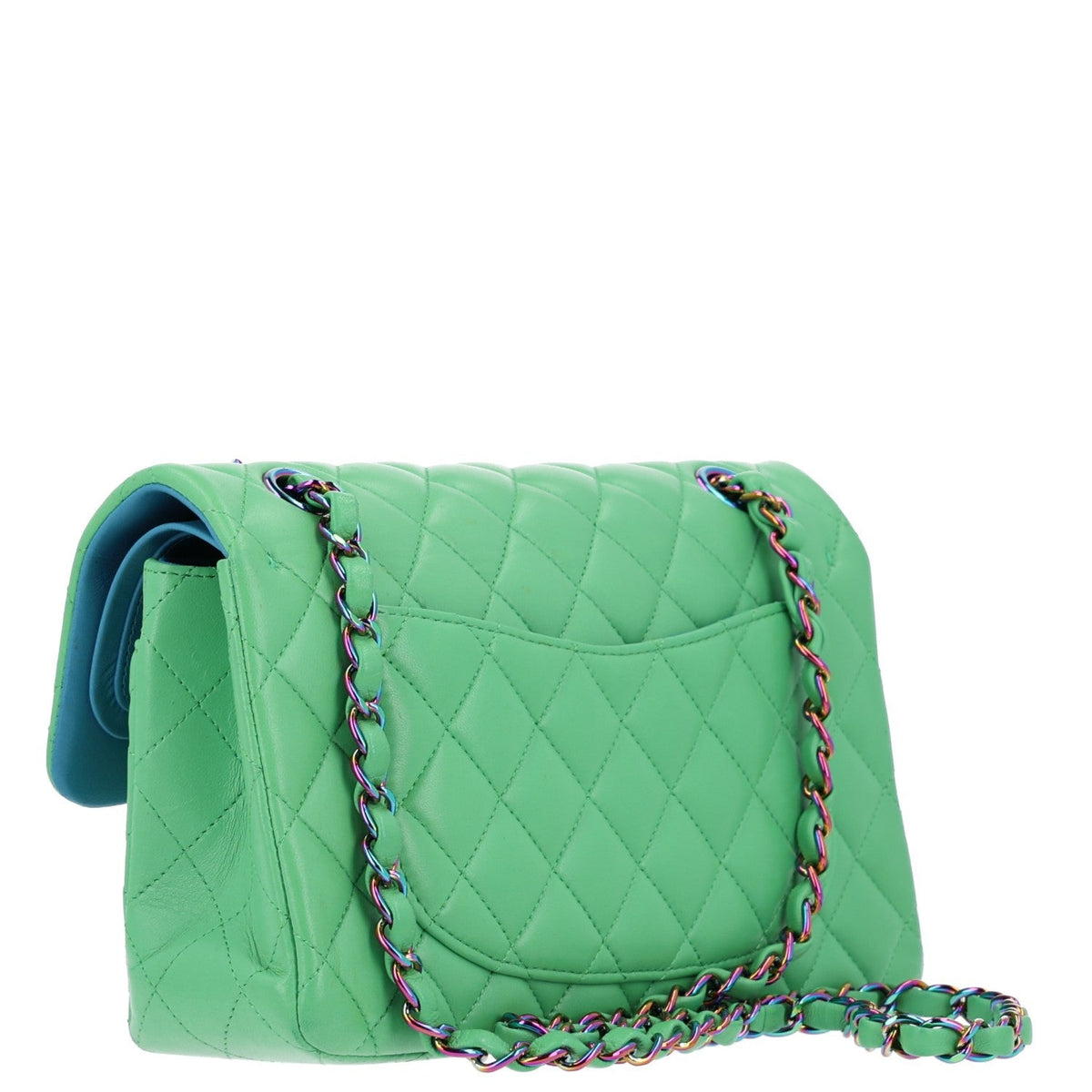 Small Quilted Lambskin Flap Shoulder Bag - Green