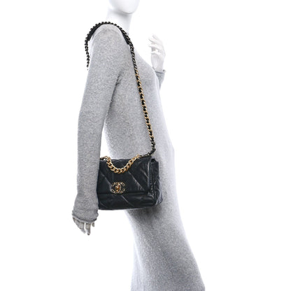 Medium Quilted Goatskin Flap Shoulder Bag - Black