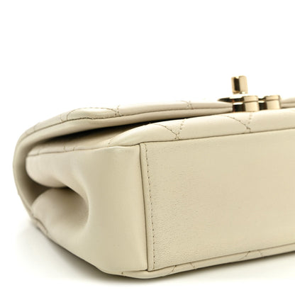 Medium Quilted Lambskin Flap Shoulder Bag - Beige