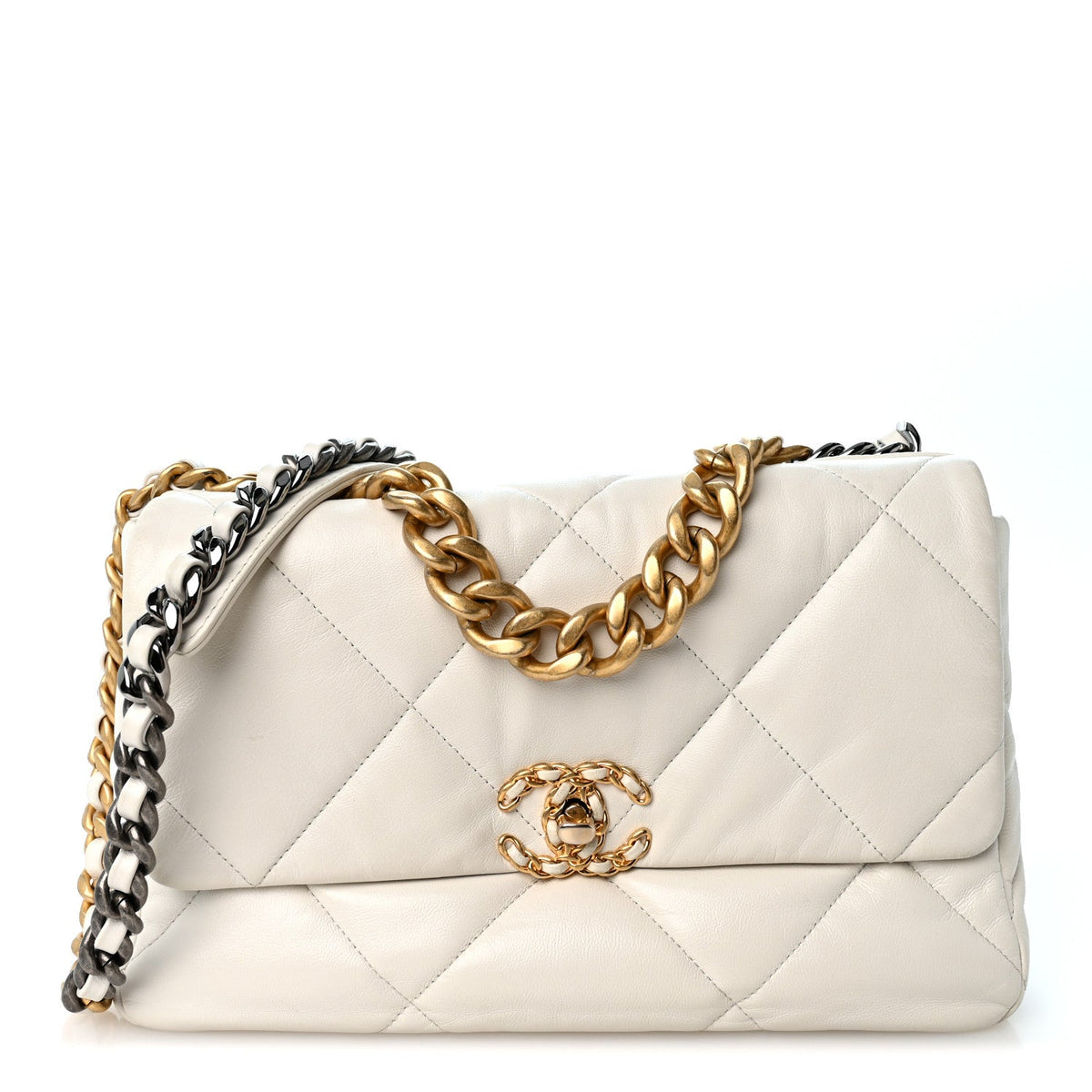 Large Quilted Goatskin Flap Shoulder Bag - White