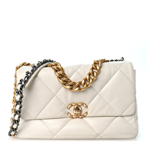 Large Quilted Goatskin Flap Shoulder Bag - White