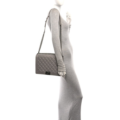 Large Quilted Lambskin Flap Shoulder Bag - Grey