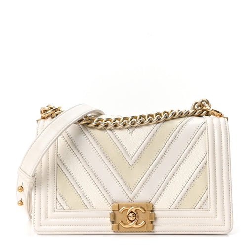 Medium Calfskin Caviar Flap Shoulder Bag - White
