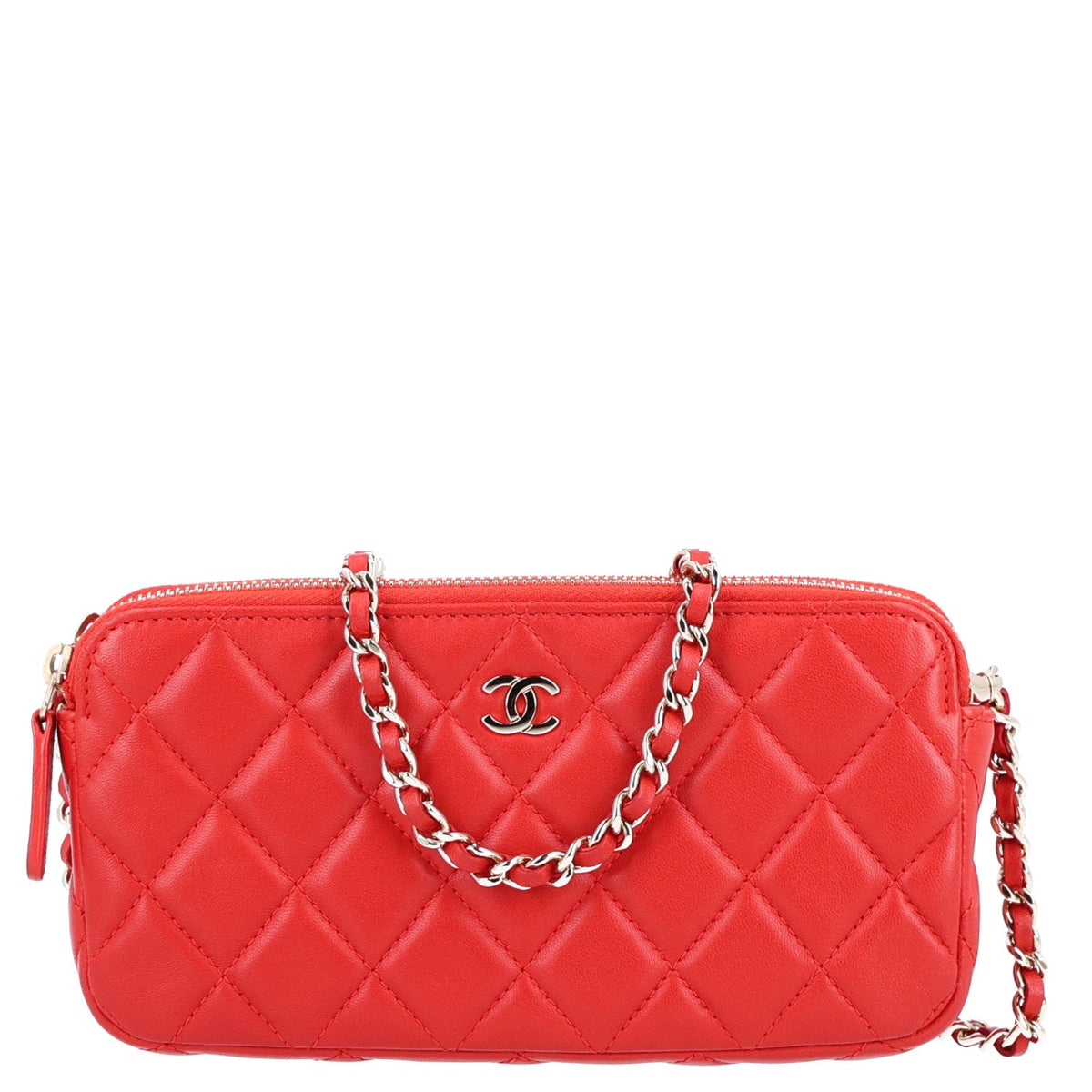 Small Quilted Lambskin Clutch Bag - Red