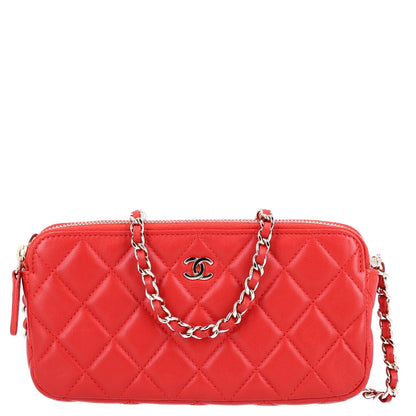 Small Quilted Lambskin Clutch Bag - Red
