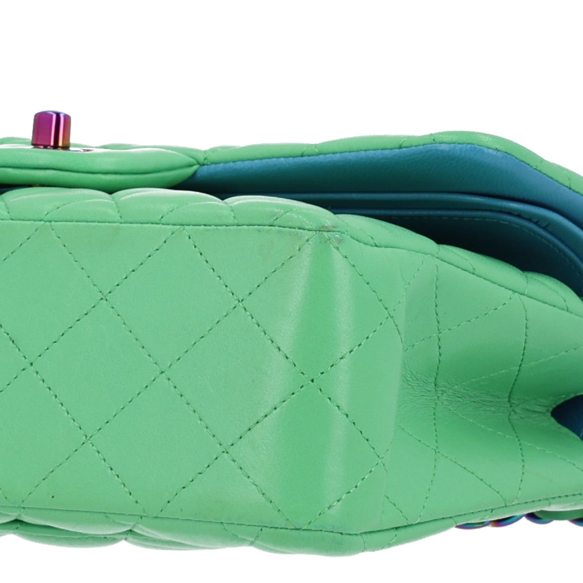 Small Quilted Lambskin Flap Shoulder Bag - Green