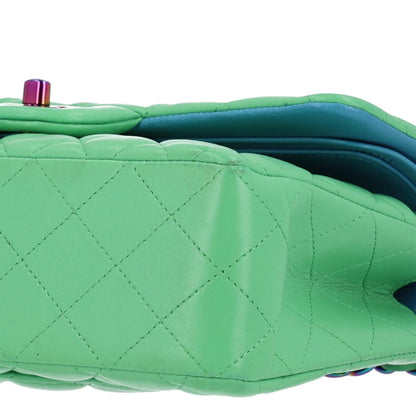 Small Quilted Lambskin Flap Shoulder Bag - Green