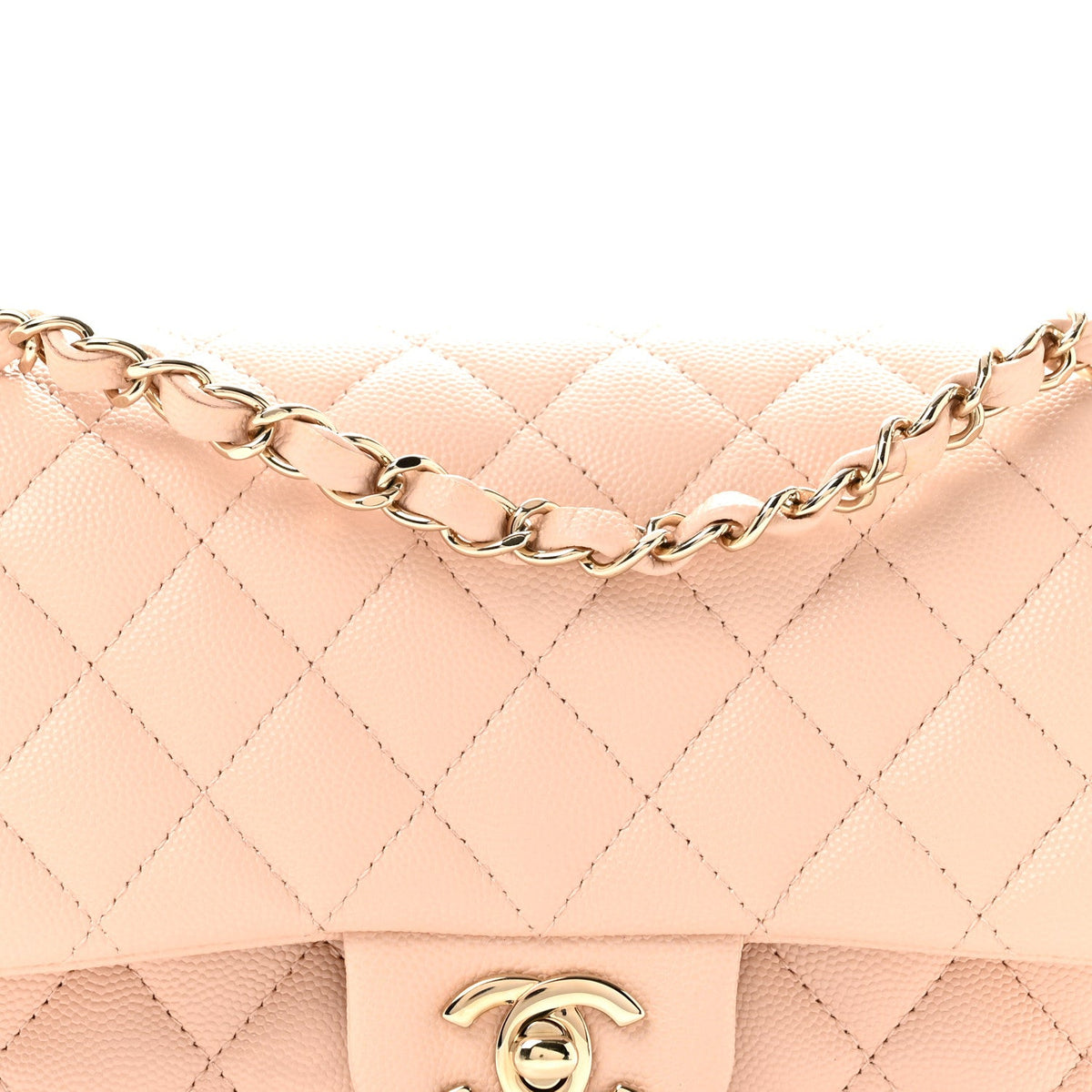 Medium Quilted Caviar Flap Shoulder Bag - Beige