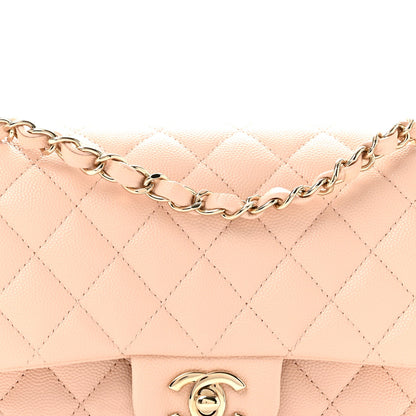 Medium Quilted Caviar Flap Shoulder Bag - Beige