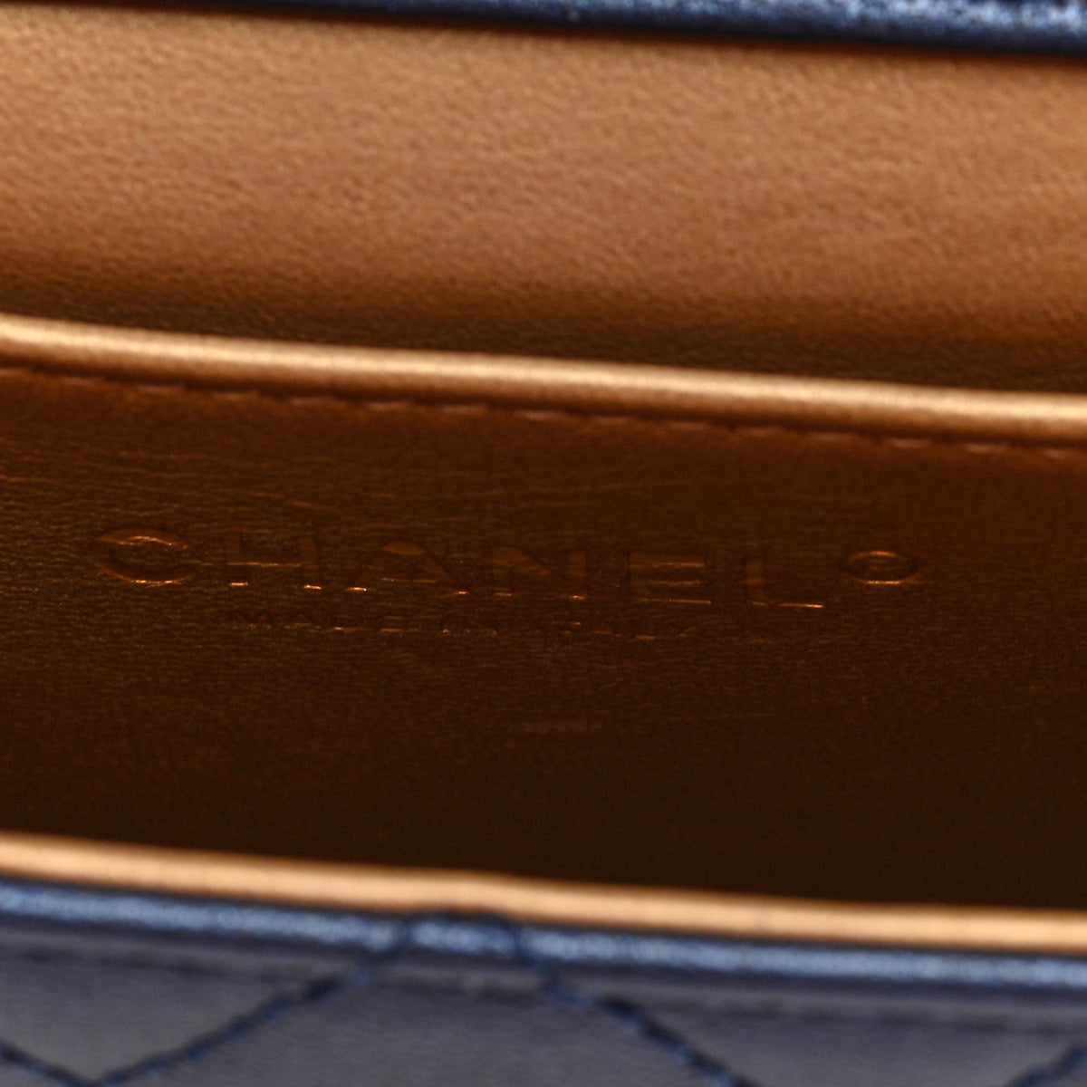 Quilted Lambskin Flap Shoulder Bag - Blue