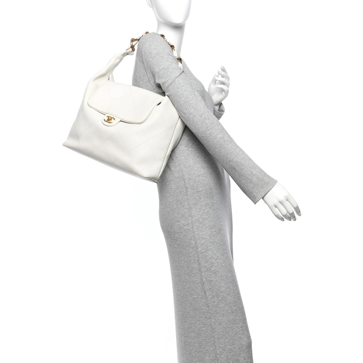 Small Quilted Calfskin Hobo Bag - White