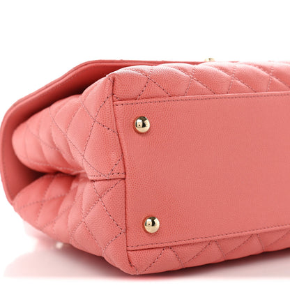 Small Quilted Caviar Flap Shoulder Bag - Pink