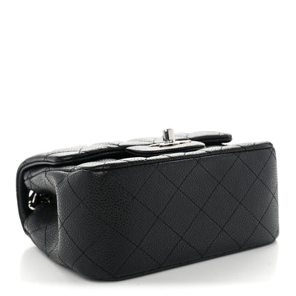 Mini Quilted Caviar Flap Shoulder Bag - Black