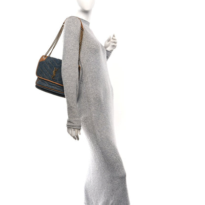 Medium Suede Satchel Bag - Blue