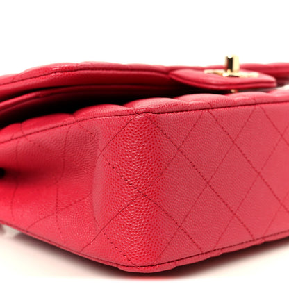 Small Quilted Caviar Flap Shoulder Bag - Pink