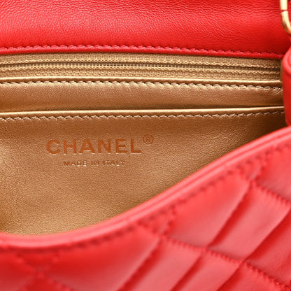 Mini Quilted Lambskin Flap Shoulder Bag - Red