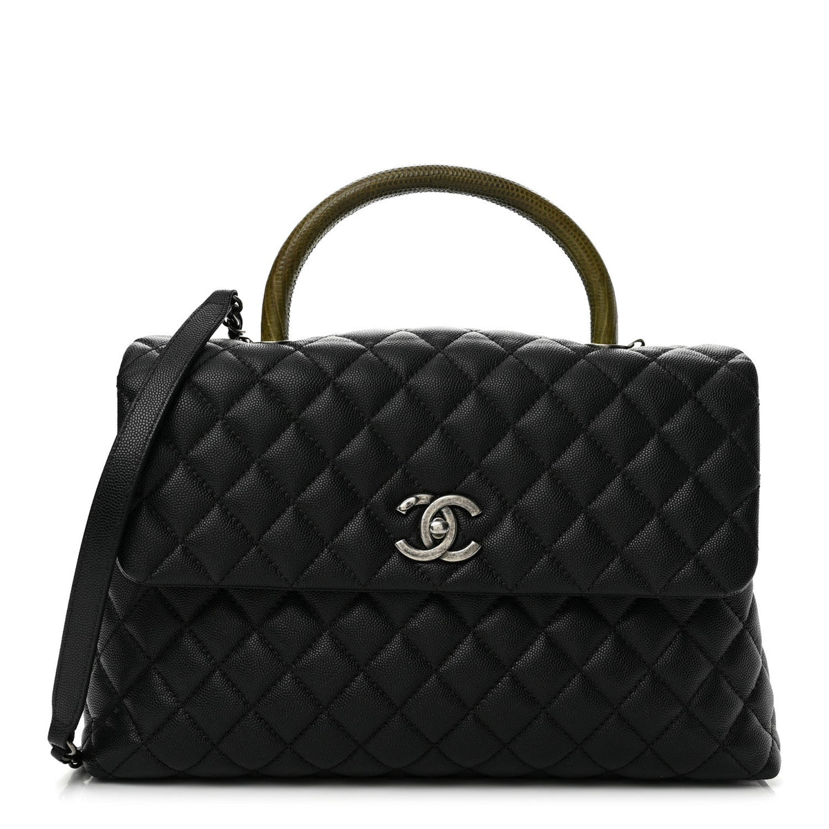 Medium Quilted Caviar Flap Shoulder Bag - Black