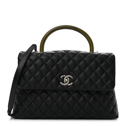 Medium Quilted Caviar Flap Shoulder Bag - Black