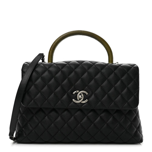 Medium Quilted Caviar Flap Shoulder Bag - Black