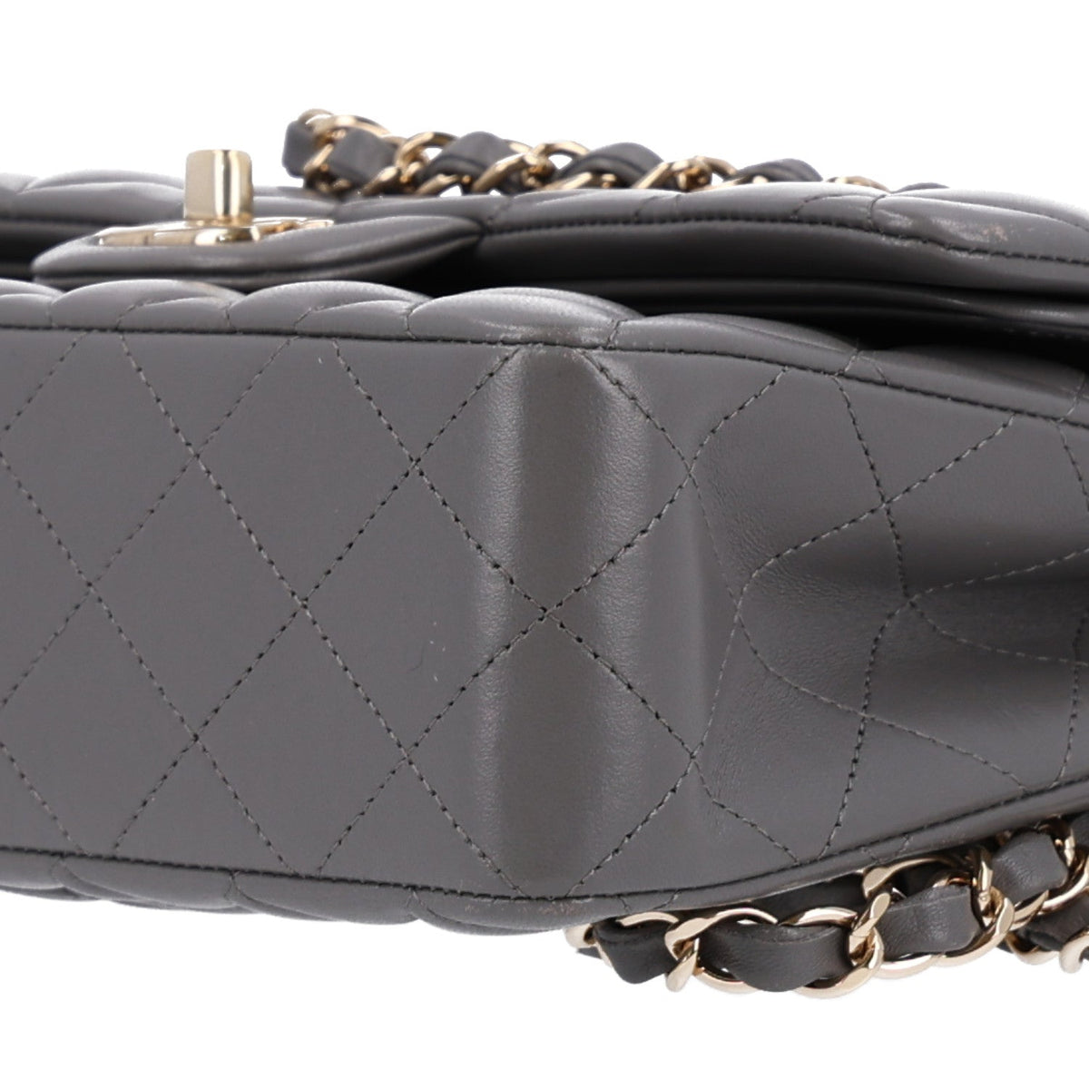 Small Quilted Lambskin Flap Shoulder Bag - Grey