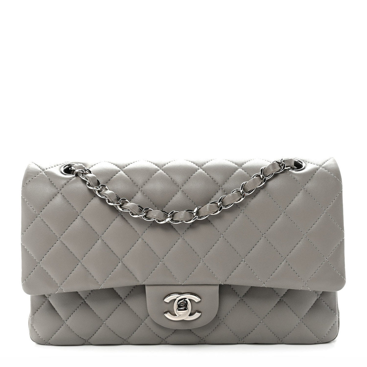 Medium Quilted Lambskin Flap Shoulder Bag - Grey
