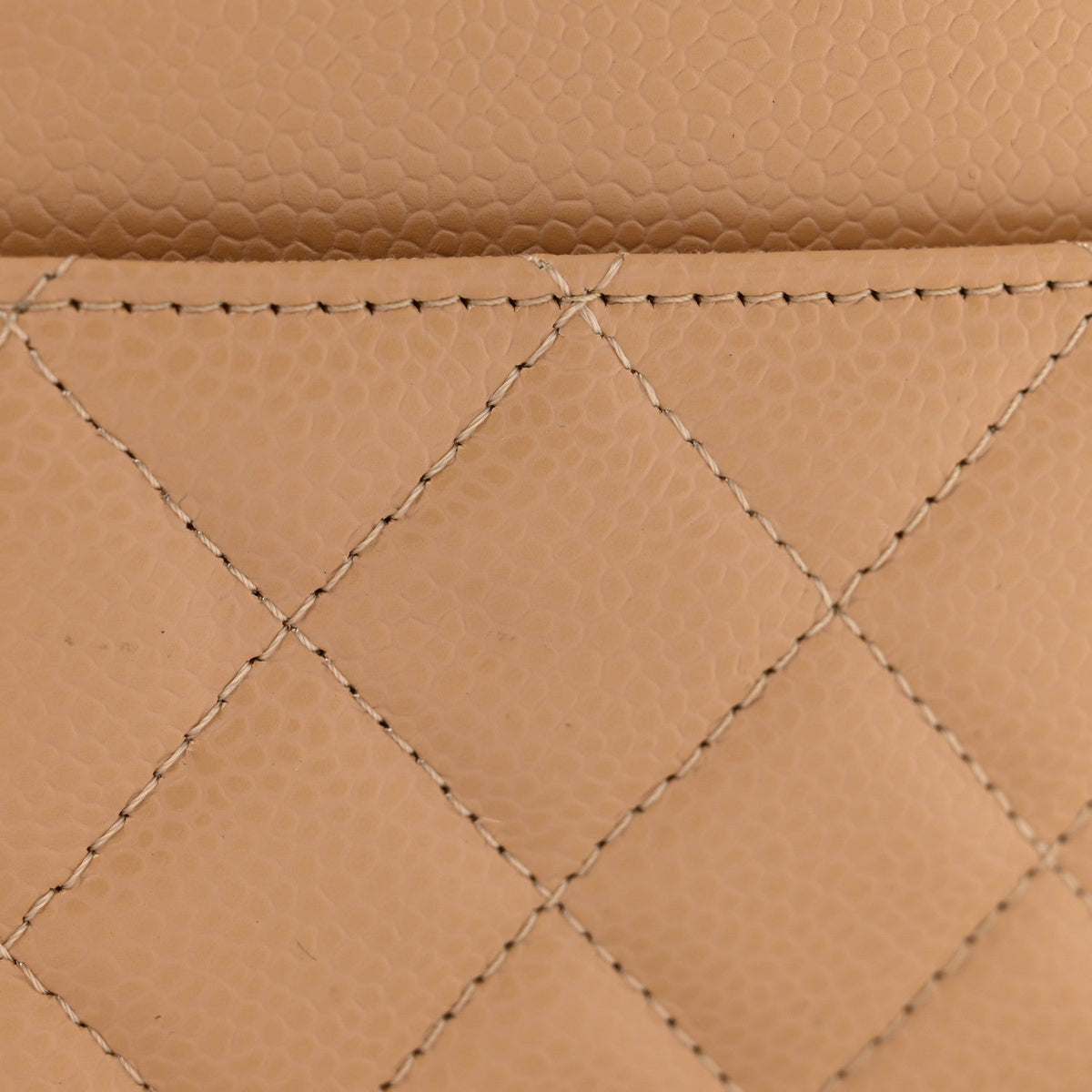 Quilted Caviar Wallet Bag - Beige