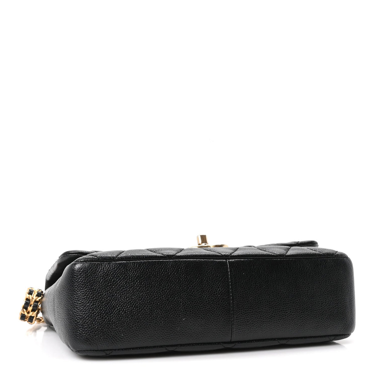 Large Quilted Caviar Flap Shoulder Bag - Black