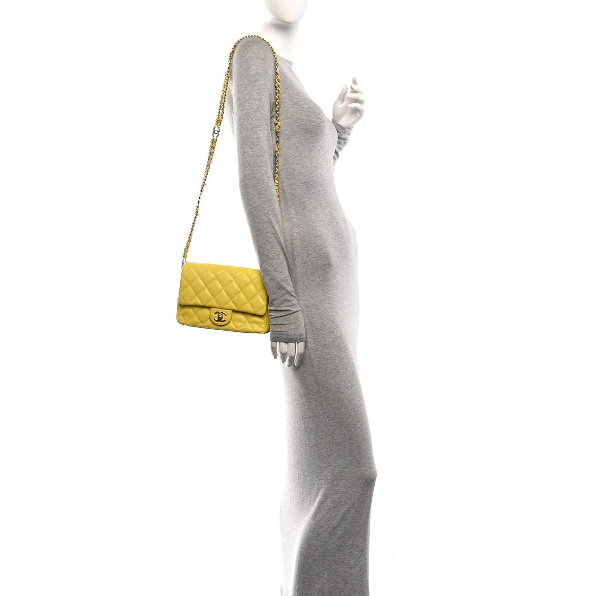 Mini Quilted Caviar Flap Shoulder Bag - Yellow