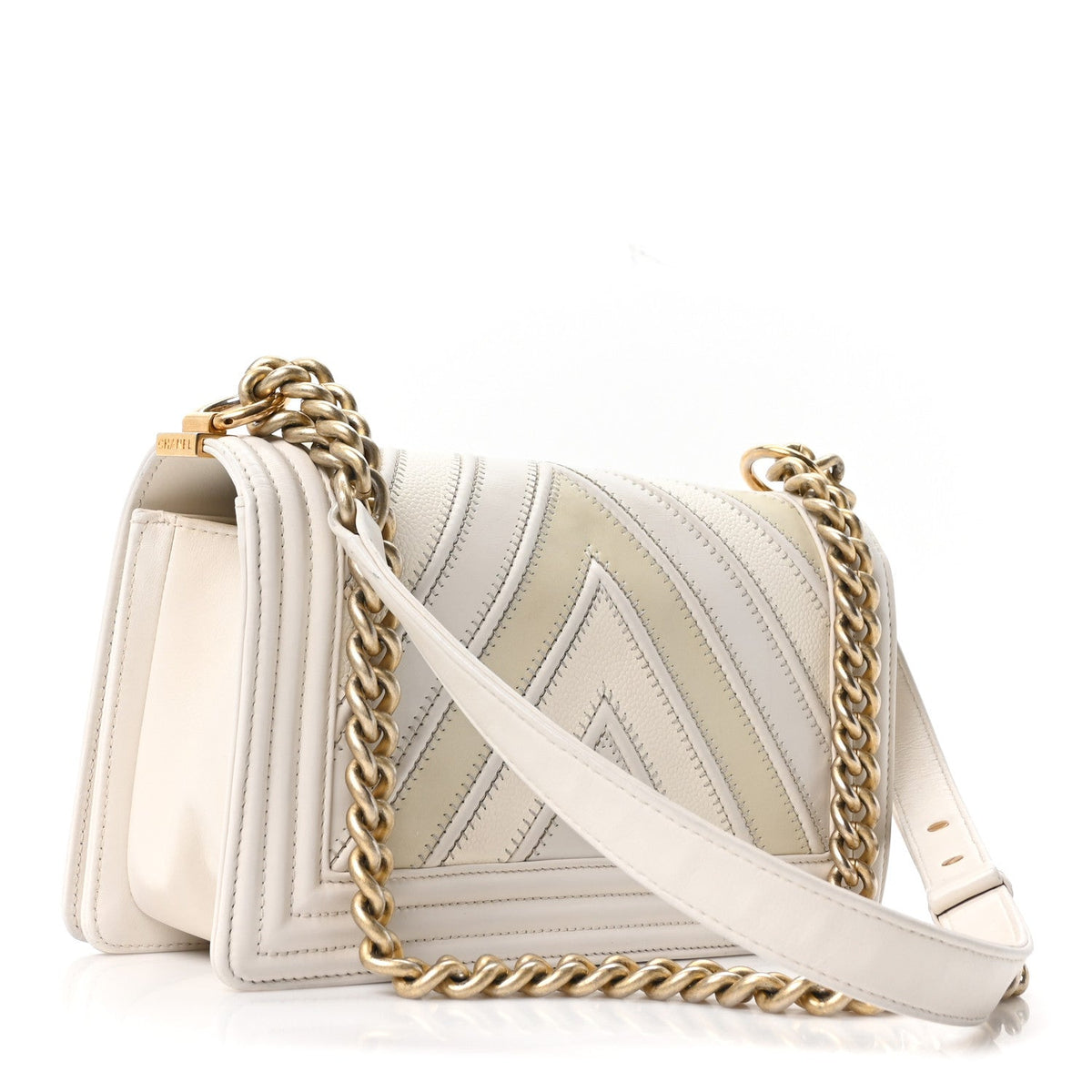 Medium Calfskin Caviar Flap Shoulder Bag - White