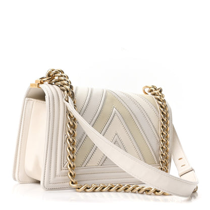 Medium Calfskin Caviar Flap Shoulder Bag - White