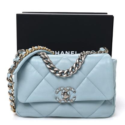 Medium Quilted Lambskin Flap Shoulder Bag - Light Blue