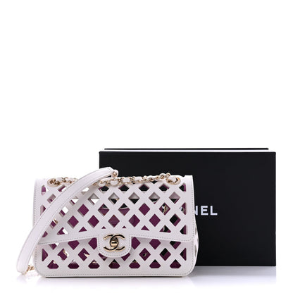 Small Lambskin Flap Shoulder Bag - White