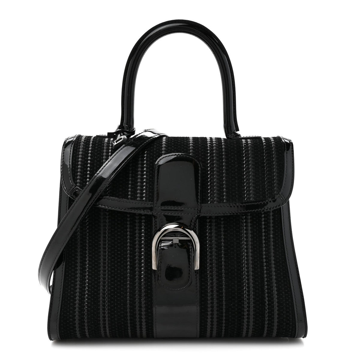 Calfskin Canvas Satchel Bag - Black