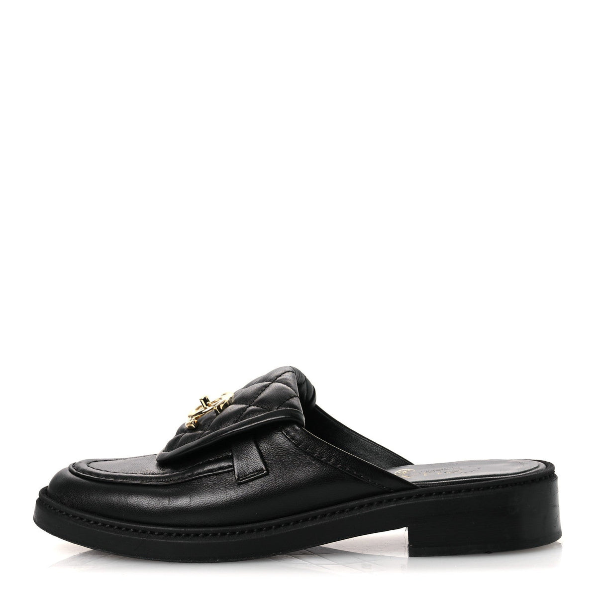 Lambskin Quilted CC Turnlock Mules Black