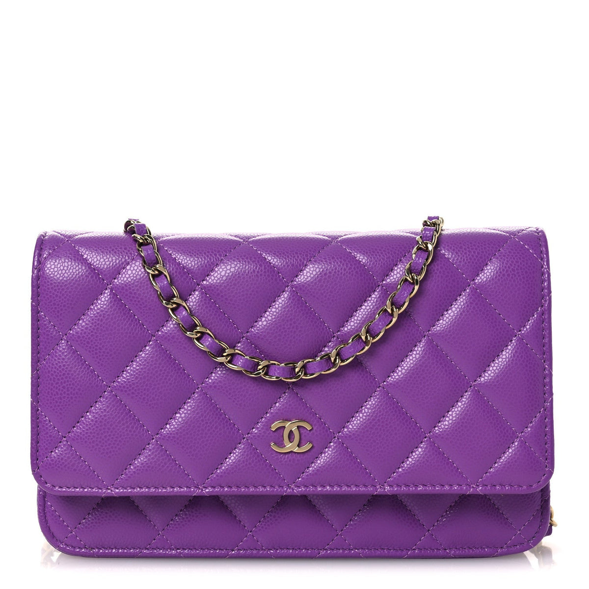 Quilted Caviar Wallet Bag - Purple