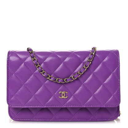 Quilted Caviar Wallet Bag - Purple
