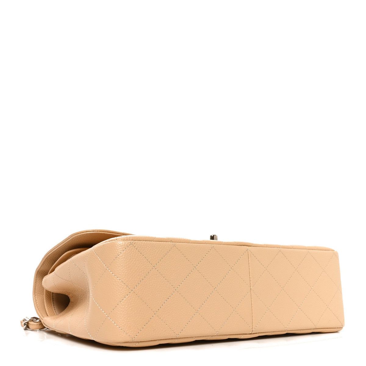 Quilted Caviar Flap Shoulder Bag - Beige