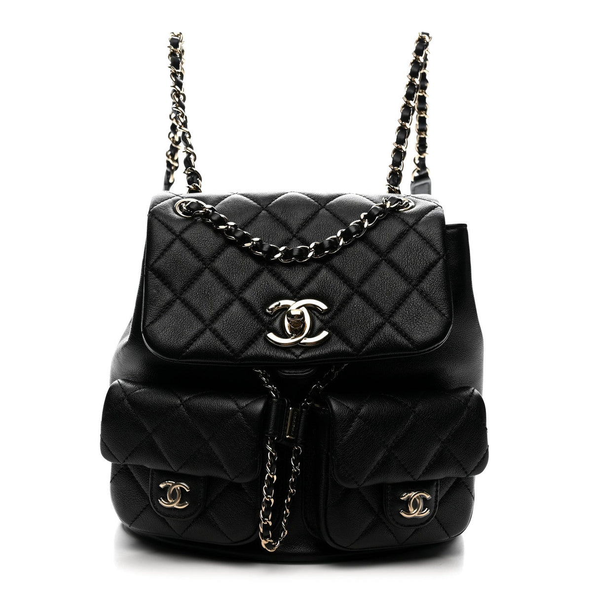 Medium Quilted Caviar Backpack - Black