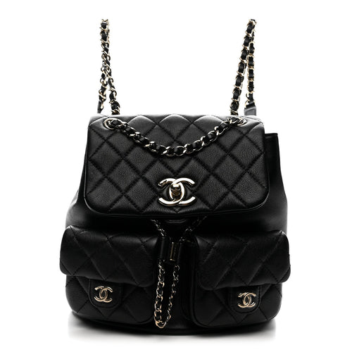 Medium Quilted Caviar Backpack - Black
