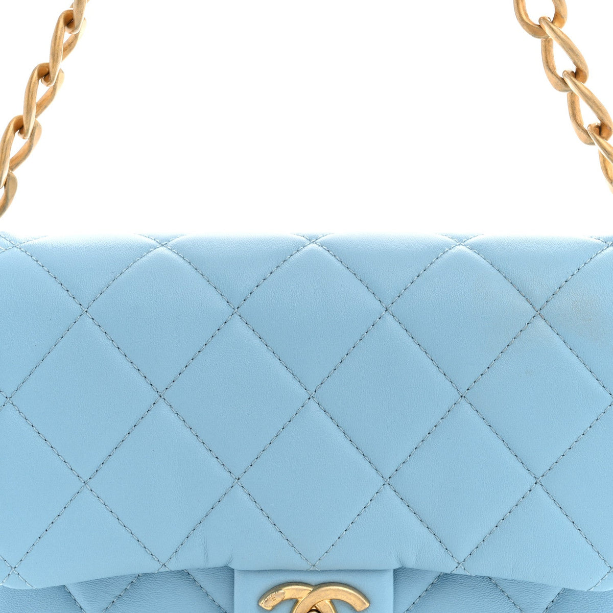 Quilted Lambskin Flap Shoulder Bag - Light Blue